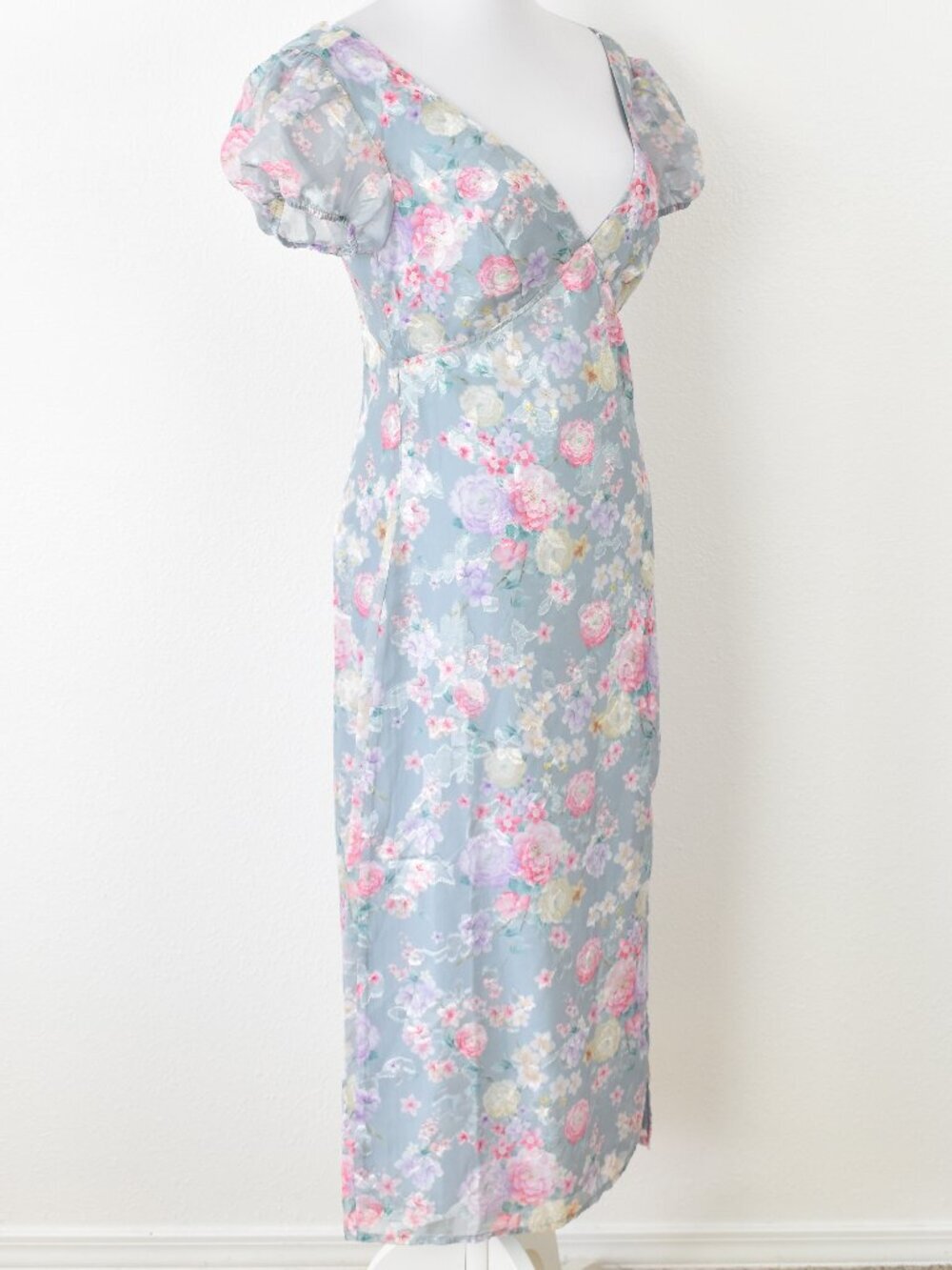 Lulu's Elegant Personality Slate Blue Floral Burnout Midi Dress NEW - S - Picture 10 of 12